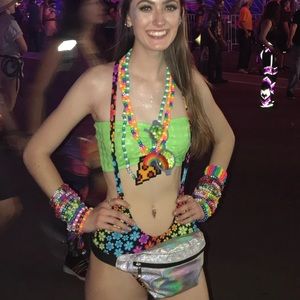 J Valentine rainbow flower overalls